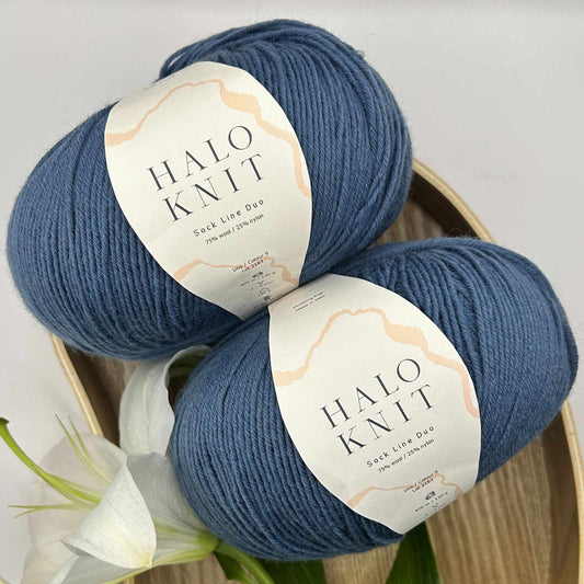 Halo Knit duo strømpegarn blå