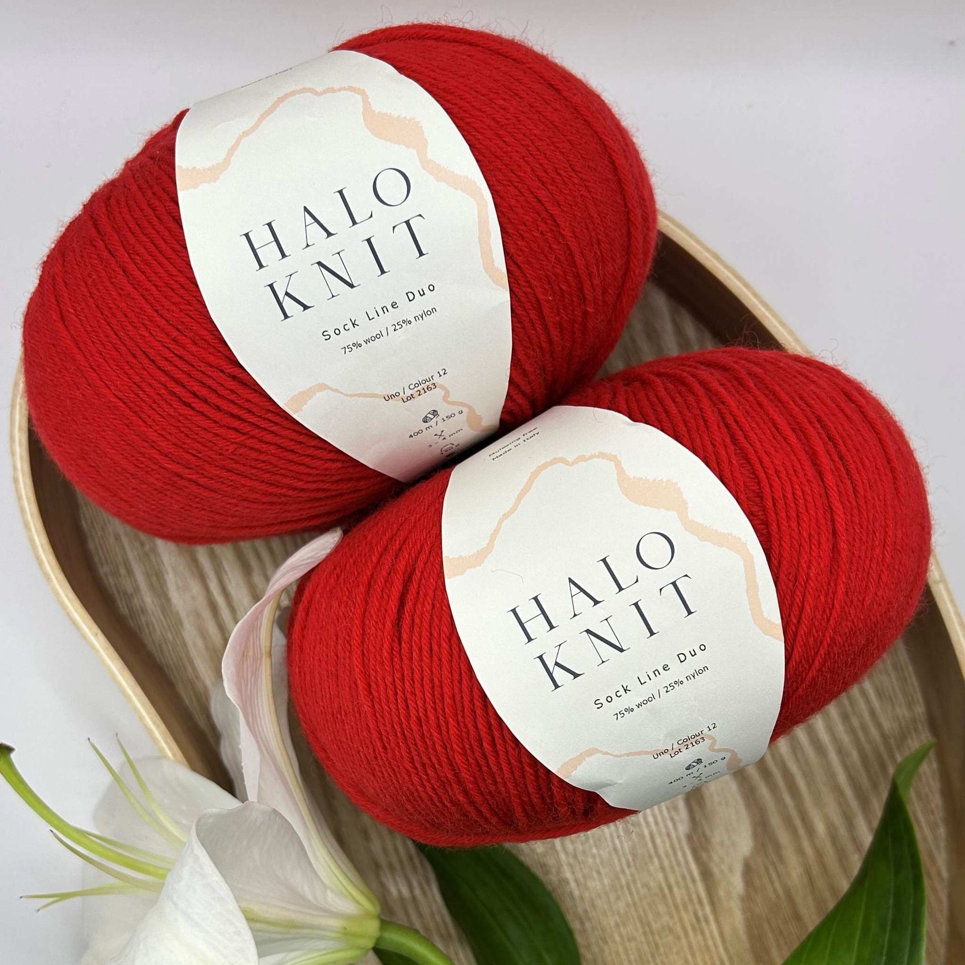 Halo Knit duo strømpegarn rød 2 nøgler