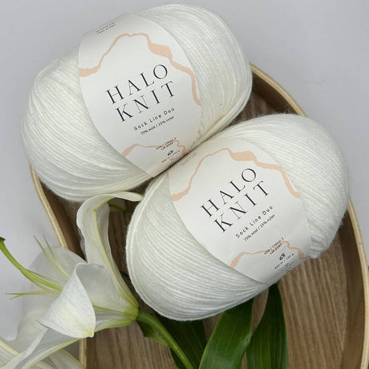 Halo Knit duo strømpegarn hvid 2 nøgler