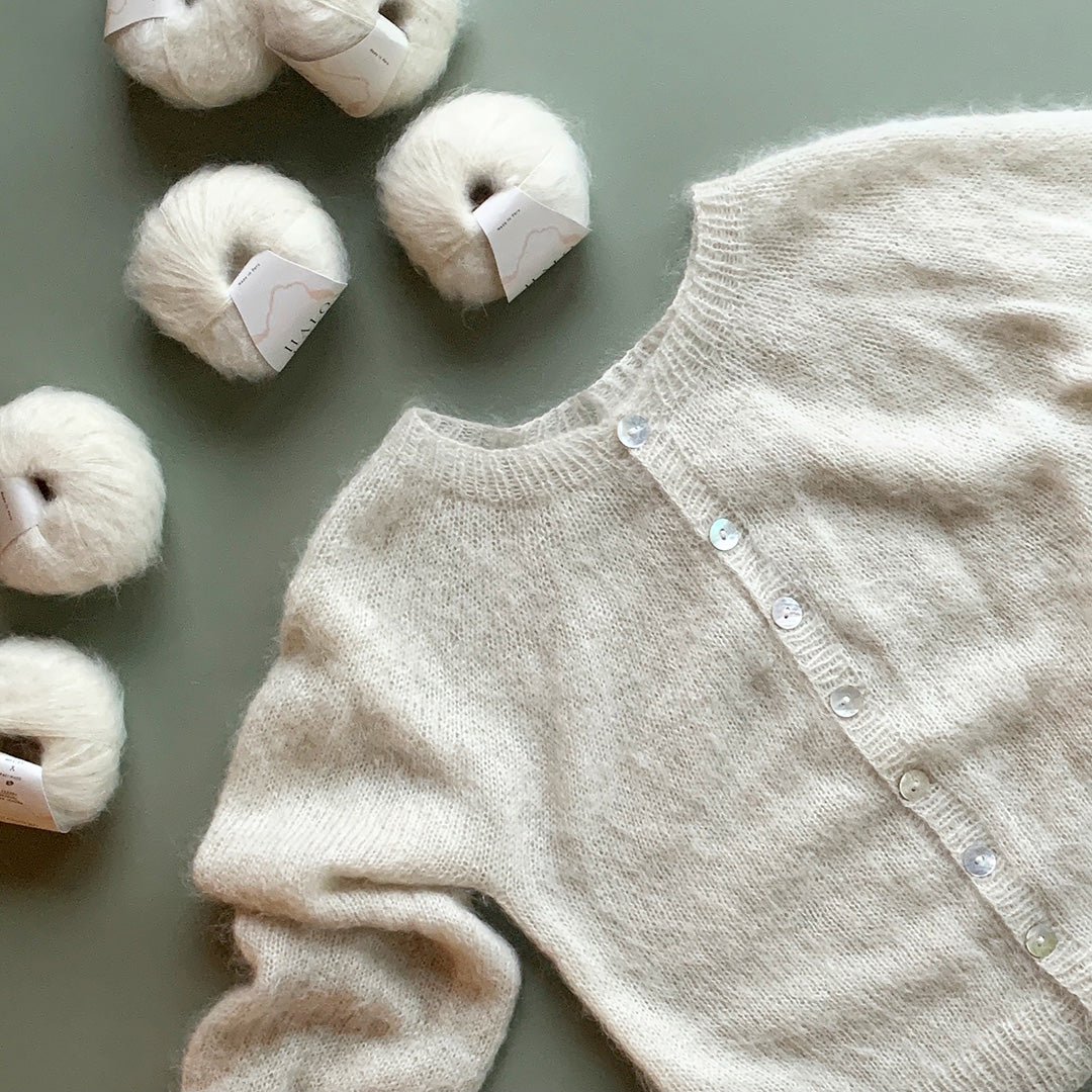Mohair cardigan strikket i silk mohair naturhvid fra HALO KNIT